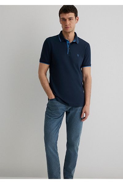 Mavi Marineblaues Polo-T-Shirt mit Kragendetail, tailliert, 062373-28417
