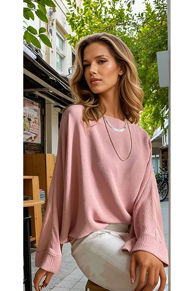 Pasaklı Giyim Γυναικεία μπλούζα με διπλό μανίκι Casual Extra Oversize Άνετη μπλούζα με στρογγυλή λαιμόκοψη 2943220