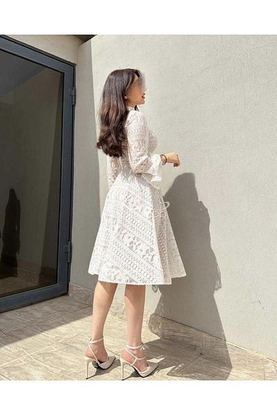 ALANOOD FASHION Elegant two-tone lace dress with a modern design