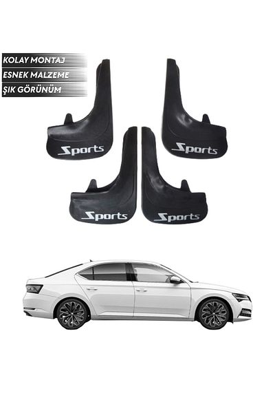 SONİKON LİNE Skoda Superb Compatible Sports Written 4-Piece Mudguard Mudguard Dust Cover Modified