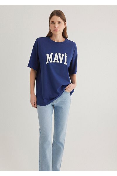 Mavi Tricou albastru marin cu imprimeu cu logo oversize / croi lat 1600843-70722