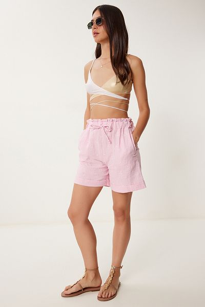 Lovelyİstanbul Pantaloni scurți de muselină brodați cu scoici ROZ LHF0029