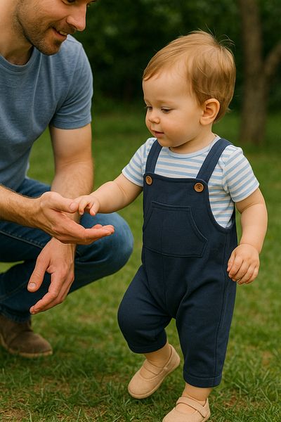 Nimini Kids 100% Cotton Blue Striped Body Navy Blue Salopet with Snap Closure (Sizes 3-36 Months)