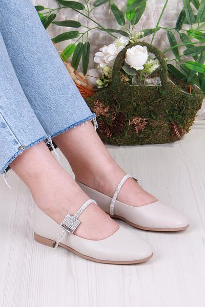 fort 01-625 Soft Stone Buckle Detailed Comfortable Women's Ballerinas