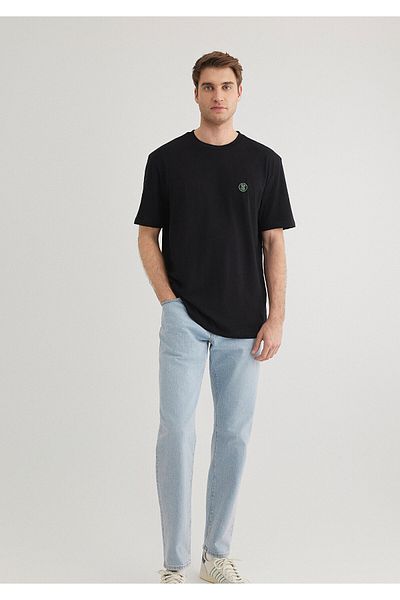 Mavi Seal Logo Κεντημένο Μαύρο T-Shirt Loose Fit 067074-900