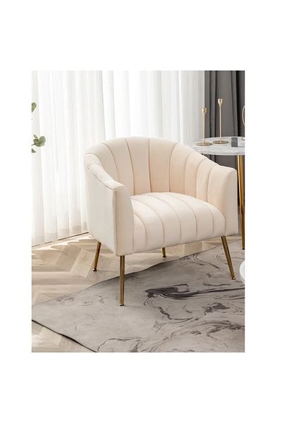 House One Arm Chair|Thai wood and Velvet - Beige - 80×80×80 cm