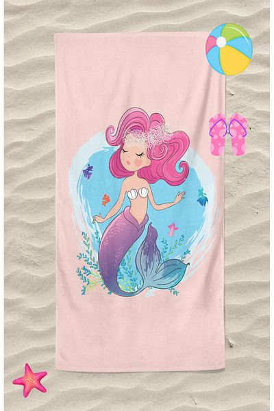 Erays Home Mermaid Mermaid Girl Patterned Printed Beach Towel Girl's Beach Towel Beach Towel