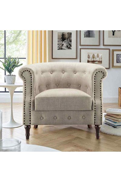 House One Side Chair| swedish wood and Linen - Light Beige - 85x65x65 cm
