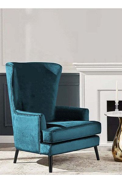House One Velvet Royal Chair with Wingback and Arms