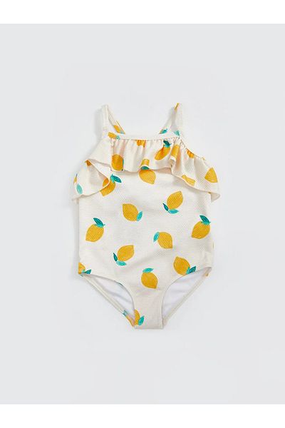 LC Waikiki Crew Neck Strawberry Printed Girl's Swimsuit