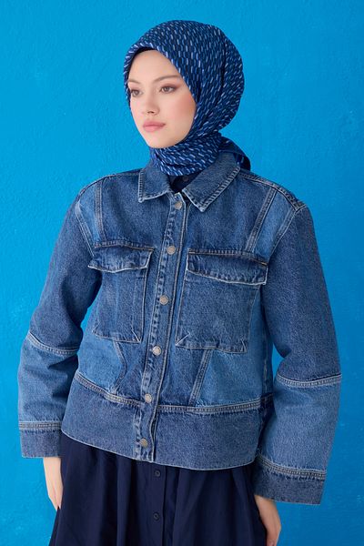 Belli Eșarfă din mătase pură 4124D (mătase twill) 90 x 90 bleumarin - 50