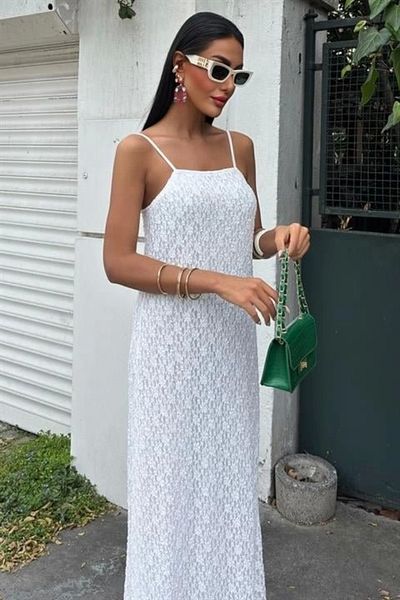 velmorafashion Ρυθμιζόμενο πλεκτό φόρεμα δαντέλας με τιράντες 2879