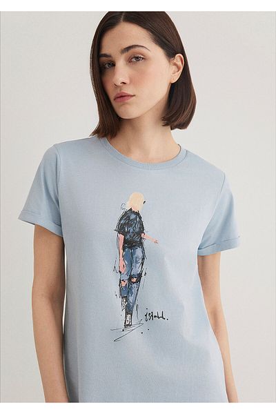 Mavi Tricou Istanbul cu imprimeu pentru fete din denim, cu croiala normală / croială normală 1610222-70816