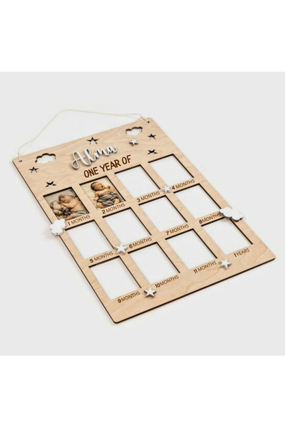 MİSHE TASARIM Mishe Tasarım Ahşap Bebek 12 Aylık Fotoğraf Çerçevesi Panosu Du...