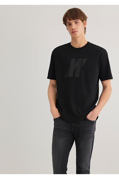 Mavi Pro Logo Printed Black T-Shirt Regular Fit / Normal Cut 067034-900