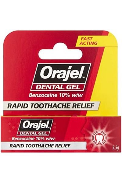 Orajel جل أسنان لتخفيف آلام الأسنان بسرعة - بنزوكايين 10% وزن/وزن، تسكين سريع لآلام الأسنان