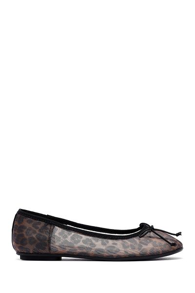 Derimod Women's Leopard Bow Patterned Ballerinas 25Sfe40236F