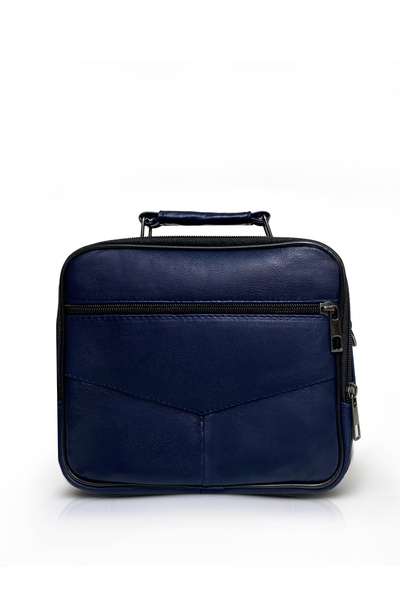 westbag Erkek Lacivert Yatay Model Çelik Kasalı Hakiki Deri El Ve Omuz Çantası Orta Boy
