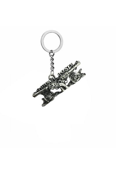 Herşey Nota Guns N' Roses Red Rose Metal Keychain – Rock Style Bag and Key Accessory