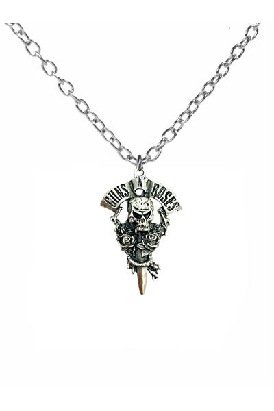 Herşey Nota Guns N' Roses Metal Pendant with Dagger Dagger Figure – Rock Style Jewelry with 60 cm Chain