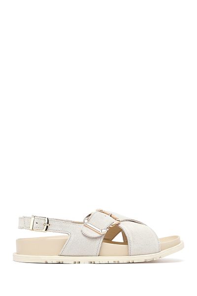 Derimod Women's Beige Buckle Suede Leather Sandals 25Sfd350910