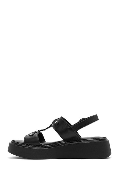 Derimod Women's Black Ankle Buckle Thick Sole Leather Comfort Sandals 25Sfd342518