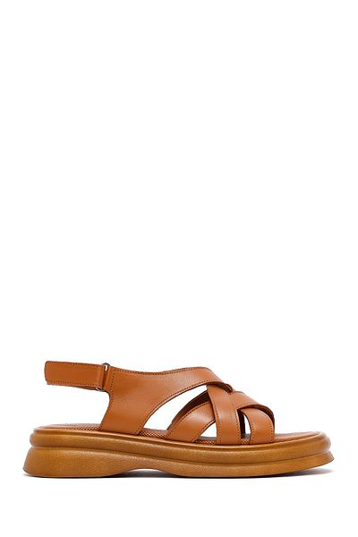 Derimod Women's Tan Leather Sandals with Back Strap 25Sfd351218