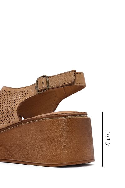 Derimod Women's Tan Ankle Strap Printed Wedge Heeled Leather Comfort Sandals 25Sfd342126