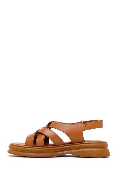 Derimod Women's Tan Leather Sandals with Back Strap 25Sfd351218