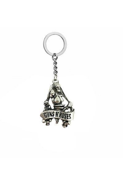 Herşey Nota Guns N' Roses Rock Metal Band Figured Metal Keychain – Rock Style Unisex Accessory