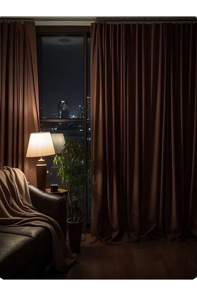 Karasi Brown Color Yiğit Curtain - Blackout Background, Flat Planting