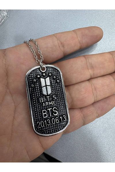 Herşey Nota Bts Jungkook Silver Imprint Necklace – Unisex Jewelry with 60 cm Chain