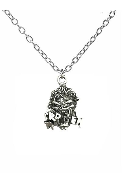 Herşey Nota Iron Maiden Eddie Tumbled Metal Necklace – Rock Jewelry with 60cm Long Chain