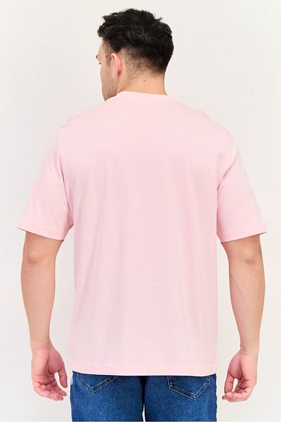 Esprit Men Ribbed Collar Short Sleeve Brand Logo T-Shirt, Pink