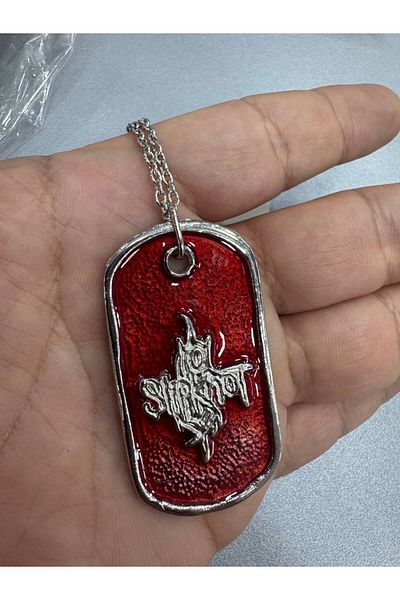 Herşey Nota Slipknot Red Metal Necklace – Heavy Metal Unisex Jewelry with 60 cm Chain