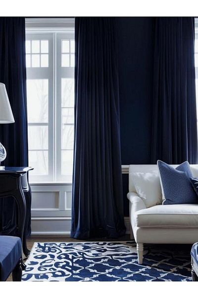 Karasi Yiğit Curtain Navy Blue Extrafor Gathered Blackaut (PATTERNED) Background Curtain