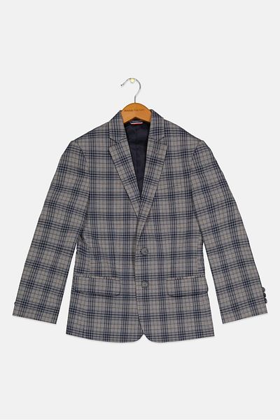 Tommy Hilfiger Kids Boy Notched Collar Long Sleeves Plaid Jacket, Blue