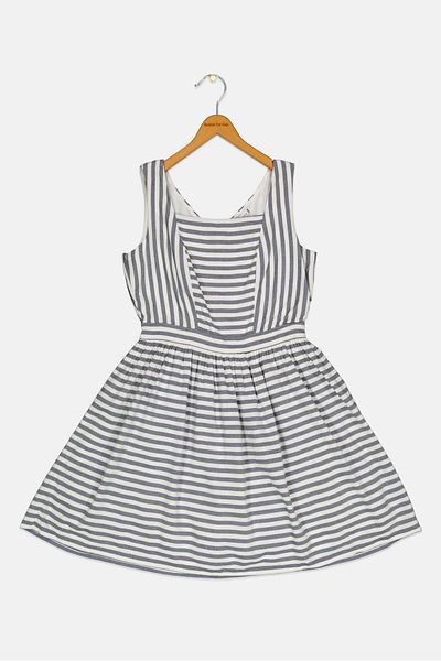 Tommy Hilfiger Kids Girl Striped Mini Dress, Grey/White