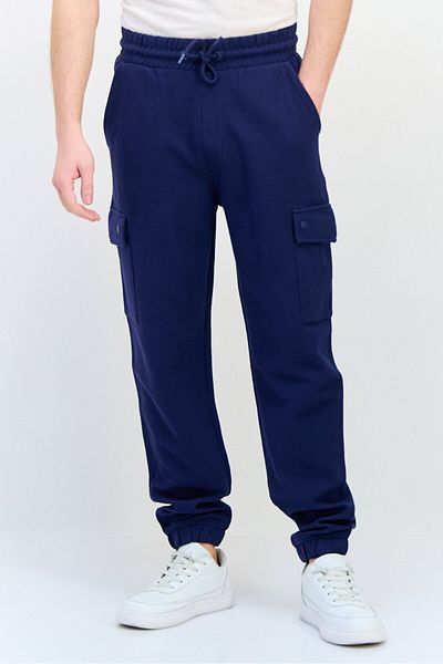 CELIO Men Jogger Fit Textured Cargo Pants, Navy