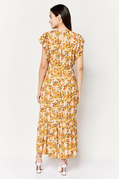 SANDRO Women V Neck Cap Sleeves Maxi Dresses, Multicolor