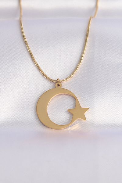 Skygo Gold Colored 316L Steel Unisex Necklace - Moon Star Design - TJ-BKO8699
