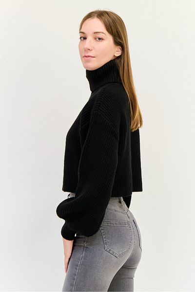 Monki Women Mock Neck Long Sleeves Knitted Sweater, Black