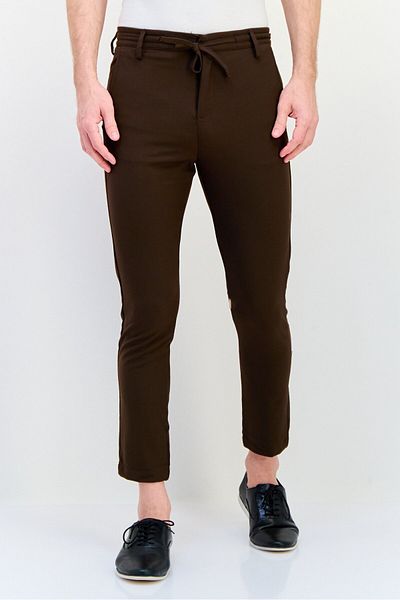 CELIO Men Regular Fit Plain Straight Leg Pants, Dark Brown