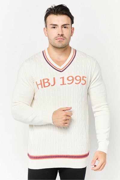 Harmont & Blaine Sport Men V-Neck Brand Logo Long Sleeves Sweater, White