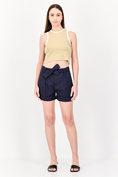 Tommy Hilfiger Women Belted Plain Basic Shorts, Navy
