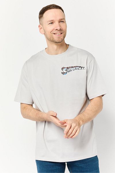 DC Men Superman Crew Neck Short Sleeves T-Shirt, Light Grey