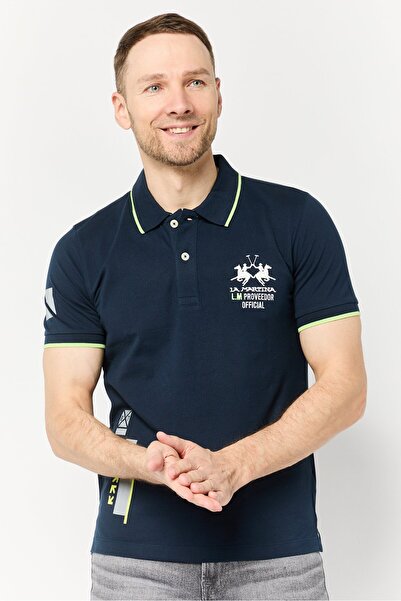 La Martina Men Regular Fit Embroidered Logo Short Sleeves Polo Shirt, Dark Blue