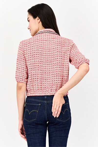 Maje Women Spread Collar Textured Short Sleeves Blouse, Multicolor