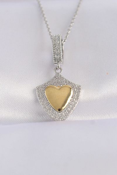 Skygo 316L Steel Chain and Silver Color Zircon Stone Heart Necklace - TJ-BKO8661