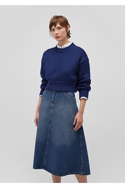 Mavi Navy Blue Crop Sweater - Crew Neck, Regular Fit 1710515 -84371